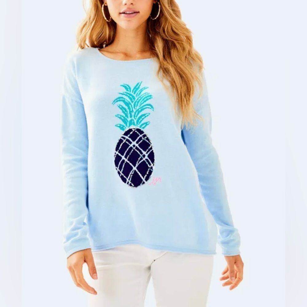 Lilly Pulitzer Tensley Sequined Pineapple Crew Neck Long Sleeve Sweater Size S